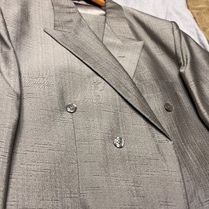 Double Breasted Champagne Shiny Taupe suit set 44R 34x30 pleated pants